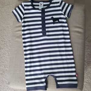 Dark gray/blue and white striped Black Dog romper